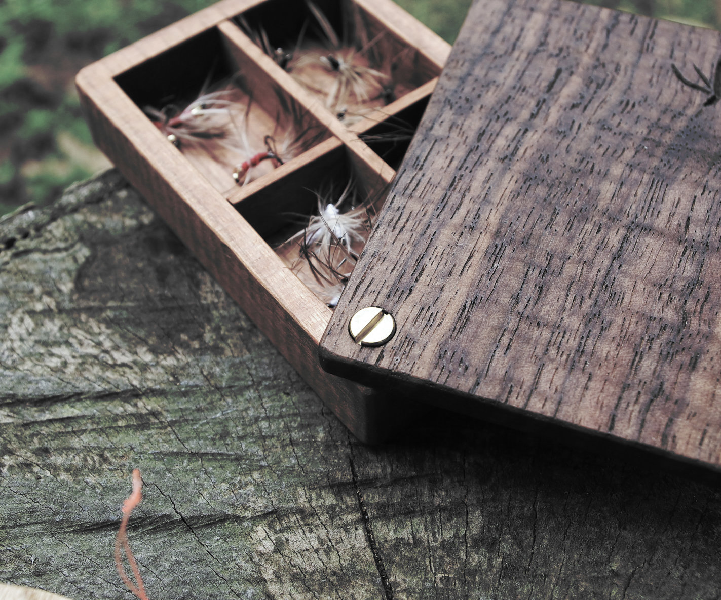 ソリッドウッドのテンカラ毛ばりケース